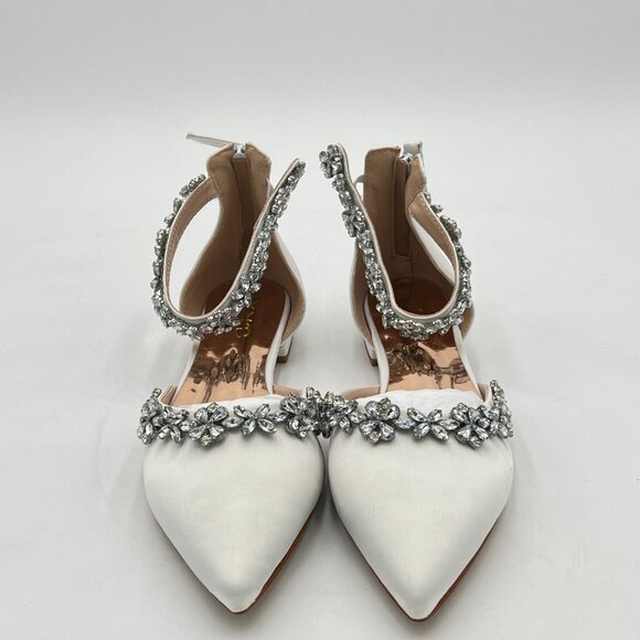 XYD White Pointed Toe D'Orsay Wedding Sparkly Rhinestones Ankle Strap Sandals - Picture 3 of 7